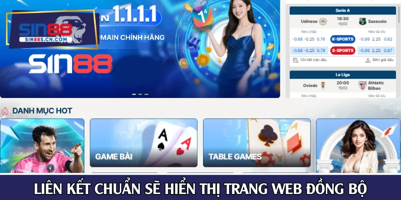 Liên kết chuẩn sẽ hiển thị trang web đồng bộ